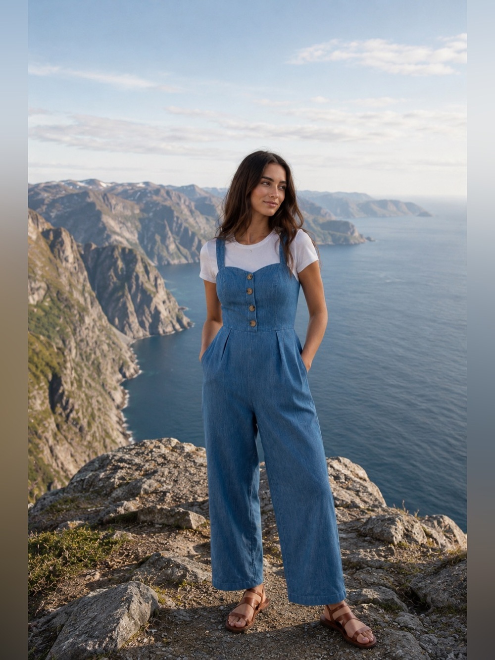 Old Navy NWT Button Front Linen Blend Cami Jumpsuit Blue Chambray size M.